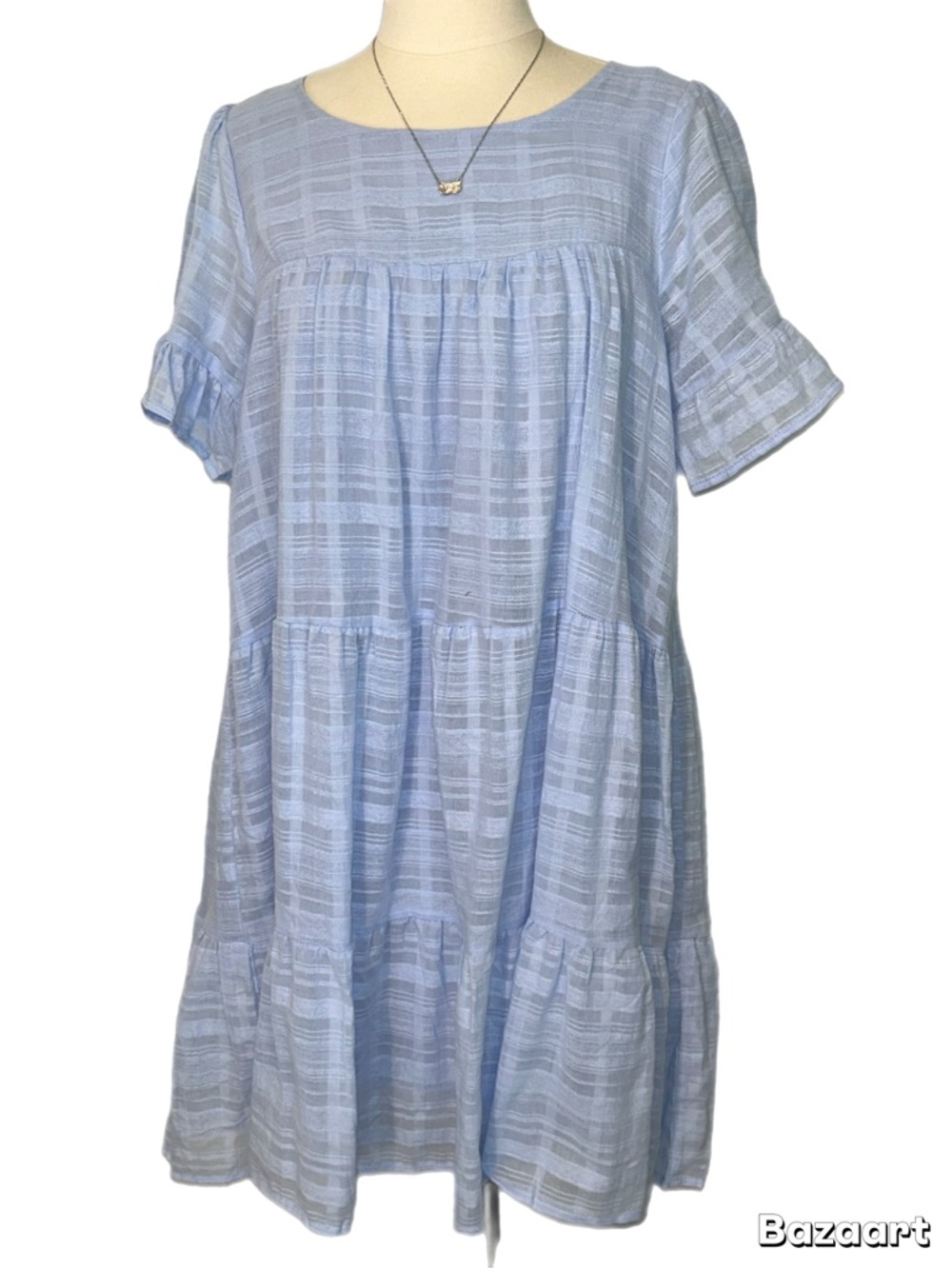 Boutique Cotton Light Blue Tiered Babydoll Dress, Twenty-Ten, NEW